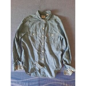 Levis Denim Button Down Shirt Men Small Light Wash Chambray Boyfriend Fit Stripe